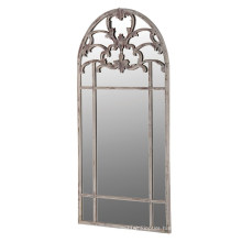 Distressed White Finished Arched Decorated Frame Wall Mirror for Home Decoration